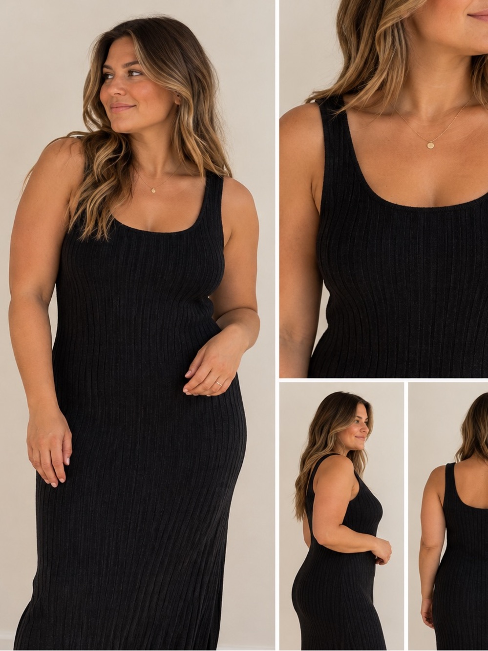 525 America Black Ribbed Tank Midi Dress